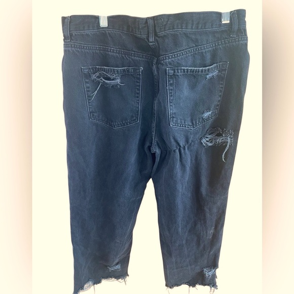 Free People Maggie Distressed Wide Leg Cropped Jeans Black Size 33 - Picture 4 of 7